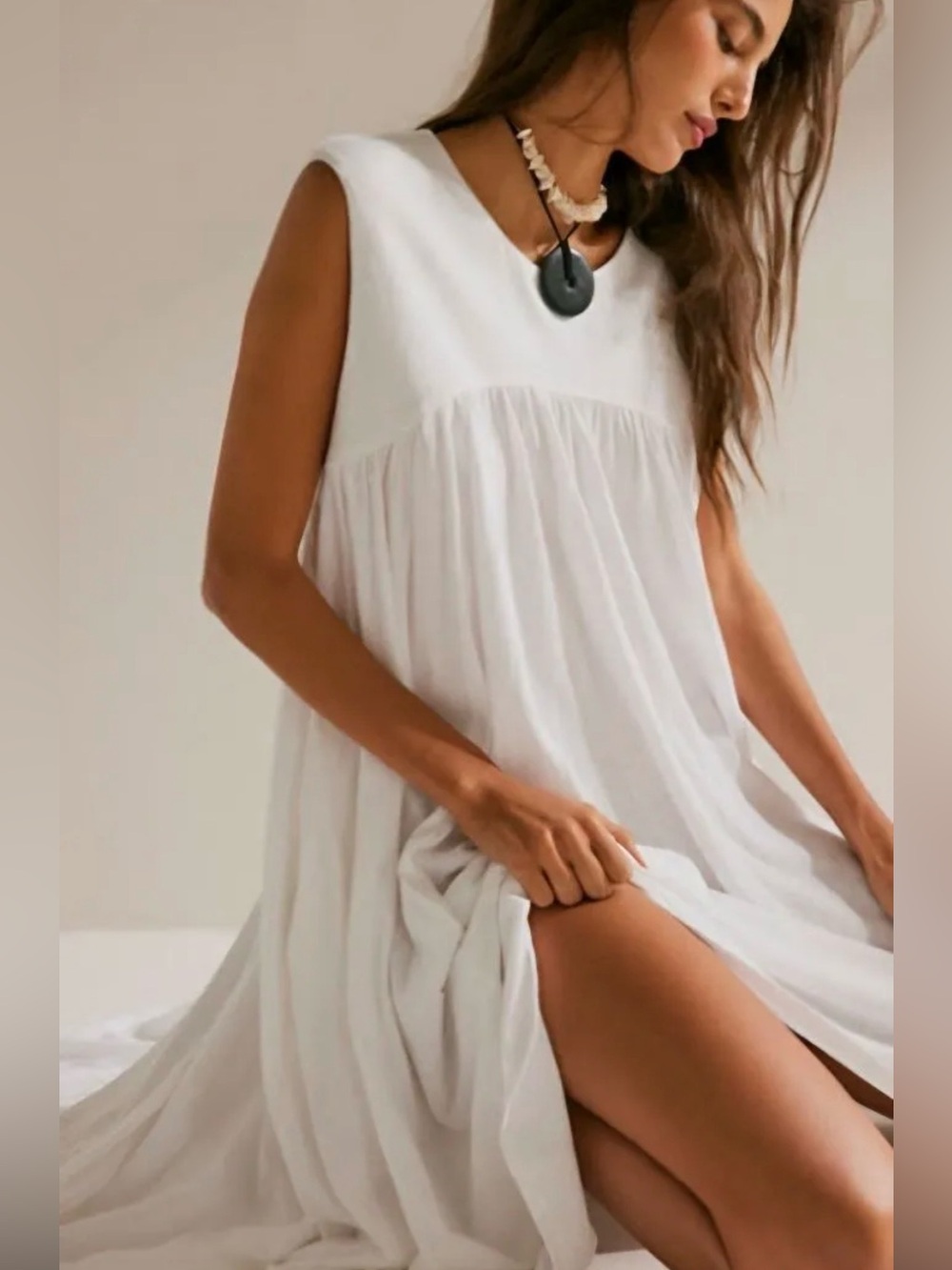 Free People White Sleeveless Flowing Beach Coverup Dress
